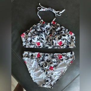 VENUS Black, White and Red Floral Halter Bikini New